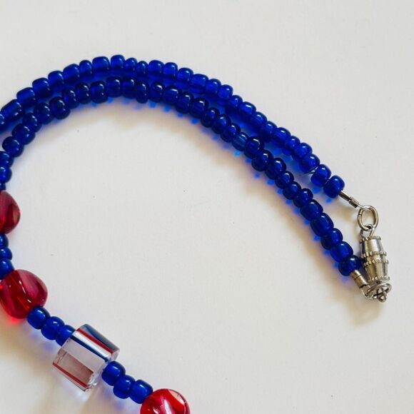 VTG Art Glass beaded collar Necklace Blue red translucent beads Lamp work rare - Picture 6 of 7